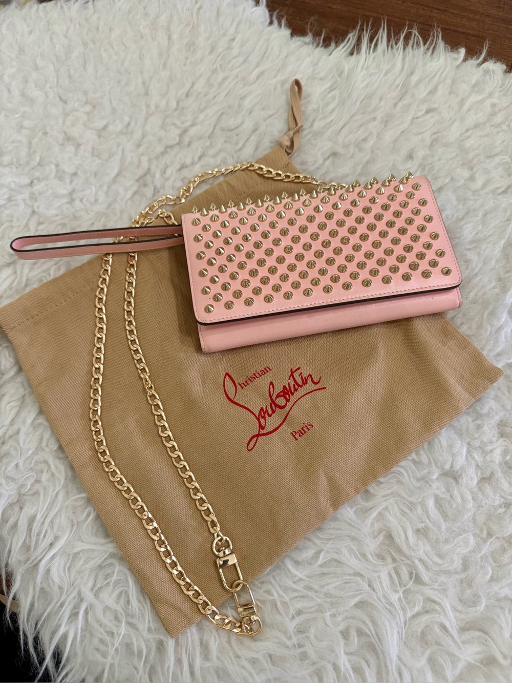 Christian Louboutin Pink Studded Leather Wristlet Wallet - Picture 2 of 10